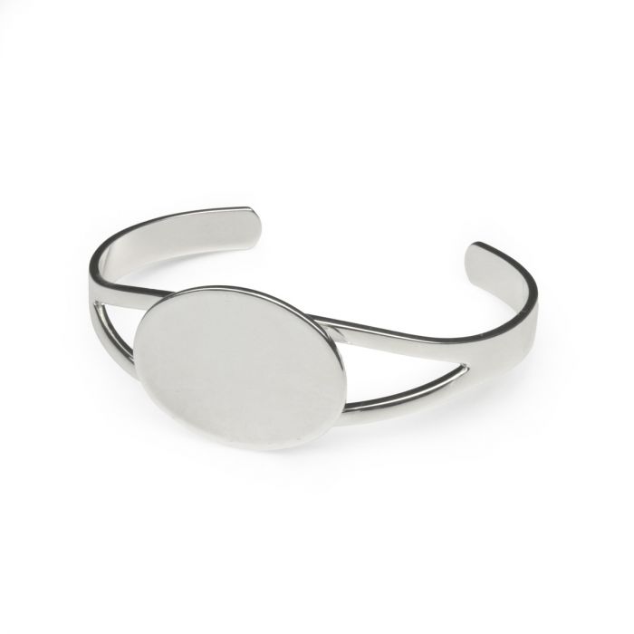 Silver Bracelet Oval Flat Pad Jewelry Setting, Blank Cabochon Bezel Mounting, Adjustable Bracelet Base, DIY Jewelry Finding