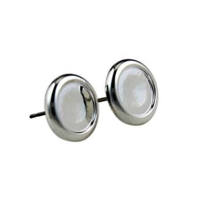 Silver Stud Earring Setting , 10 mm cup Blank Bezel Earring Tray for Cabochon Setting, Fused Glass, Jewelry Making DIY Finding