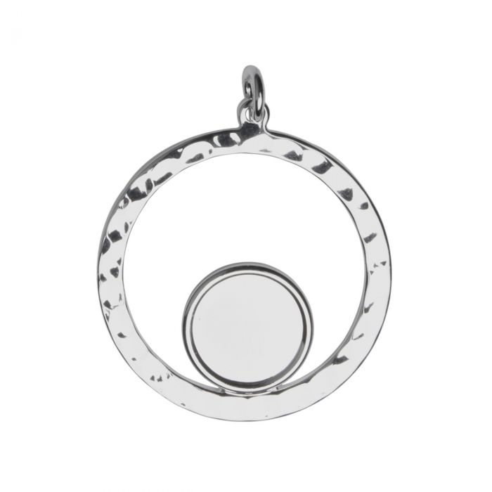 Hammered Silver Plated Circle Pendant , 12mm Blank Bezel Pendant Tray for Cabochon Setting, Fused Glass, Jewelry Making DIY Finding