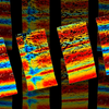 Warm Striations Granite Texture on Black Glass • 3mm • 90 COE CBS/Bullseye • 2" x 4"