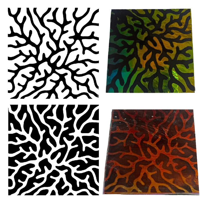 Reusable Coral 2-Pack Simple-Etch Screens for Dichroic Glass Etching