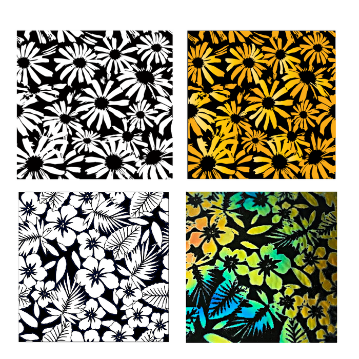 Reusable Summer Flowers 2 Pack Simple-Etch Screens for Dichroic Glass Etching