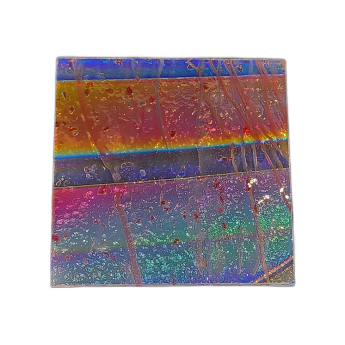 Dazzle Dichroic - Rainbow Rays on Bullseye Cranberry Mardi Gras 3mm - 90 COE
