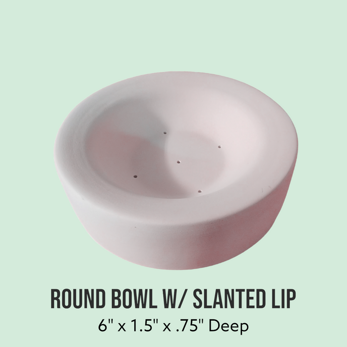 Round Bowl with Slanted Lip Ceramic Mold for Fused Glass