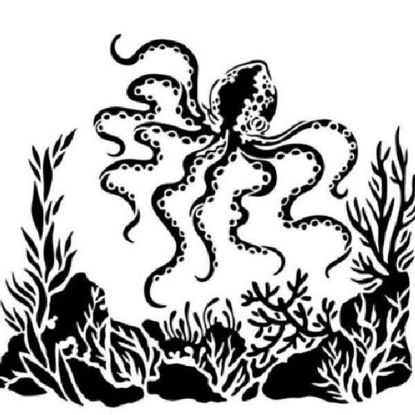 Powder or Airbrush Stencil- Octopus 6x6