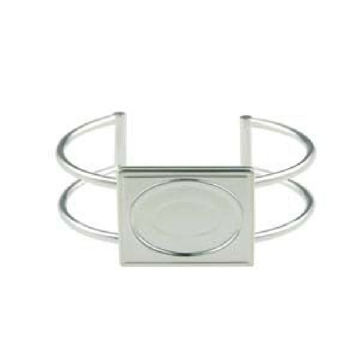 Rectangle Silver Bangle Bracelet Setting  with 25x18mm Cabochon Setting, Blank Cabochon Bezel Mounting, Adjustable Bracelet Base, DIY Jewelry Finding