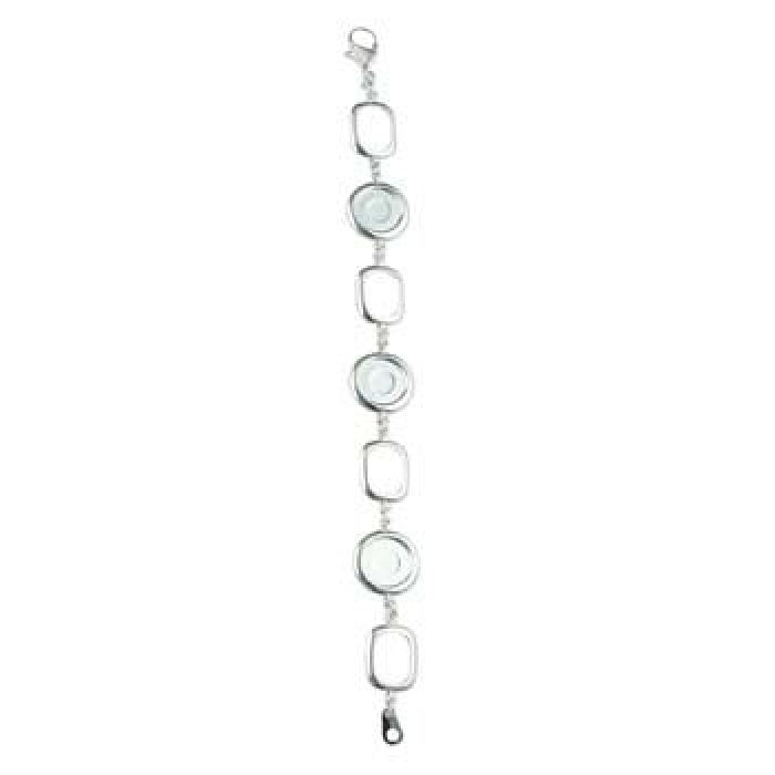 Circle to Squares Silver Plated Bracelet with (3) 12mm Cabochon Setting, Blank Cabochon Bezel Mounting, Adjustable Bracelet Base, DIY Jewelry Finding