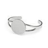 Silver Plated Cuff Bracelet with Flat Pad Cabochon Setting, Blank Cabochon Bezel Mounting, Adjustable Bracelet Base, DIY Jewelry Finding