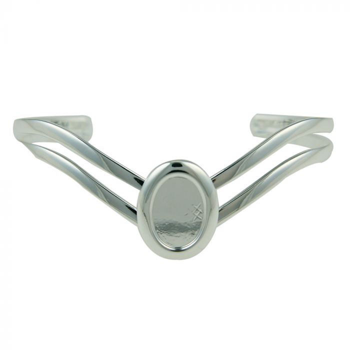 Silver Plated Cuff Bracelet w- 10 x 14mm Oval Cabochon Setting, Blank Cabochon Bezel Mounting, Adjustable Bracelet Base, DIY Jewelry Finding