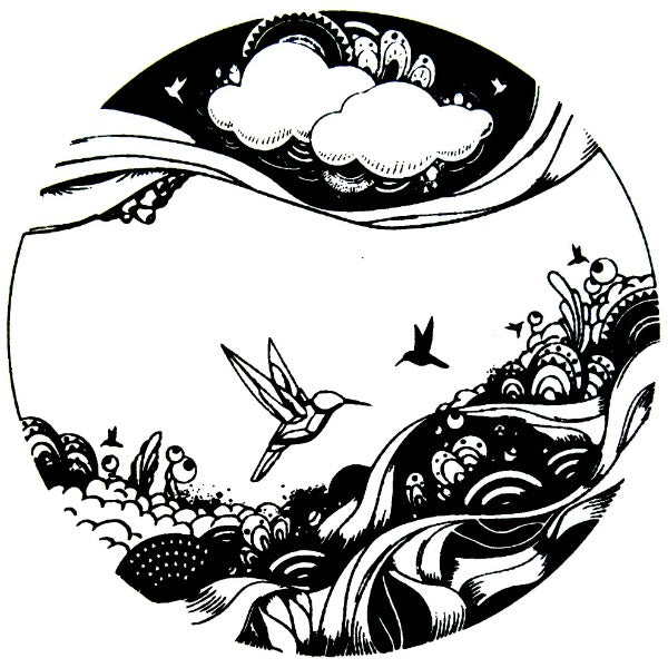 Artsy Hummingbirds Fusible Glass Decal - 2" Round