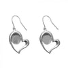 Offset Heart  Silver Plated Earring Setting , 10mm cup Blank Bezel Earring Tray for Cabochon Setting, Fused Glass, Jewelry Making DIY Finding
