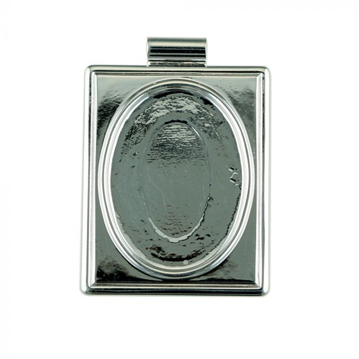 Silver Frame Square Pendant Base, 25x18mm Blank Bezel Pendant Tray for Cabochon Setting, Fused Glass, Jewelry Making DIY Finding
