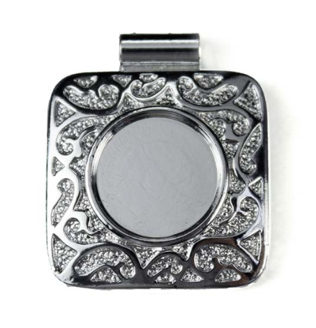Fancy Silver Square Pendant Base, 12mm Blank Bezel Pendant Tray for Cabochon Setting, Fused Glass, Jewelry Making DIY Finding