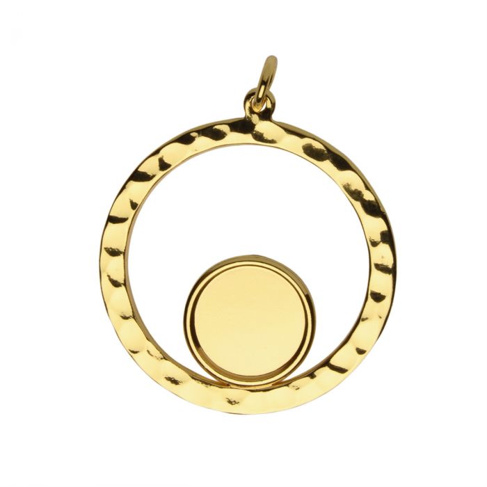Hammered Gold Plated Circle Pendant , 12mm Blank Bezel Pendant Tray for Cabochon Setting, Fused Glass, Jewelry Making DIY Finding