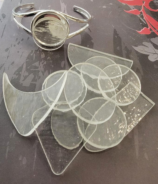 Pre Cut Clear Glass Oval Jewelry Base • 90 COE • Set of Two • 25mm x 18mm